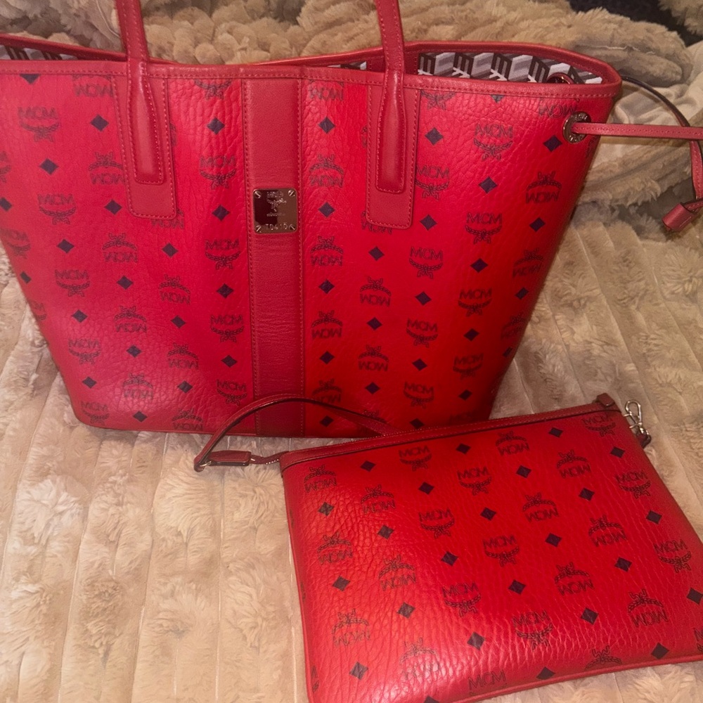 MCM Scarlet Red Tote with Matching Pouch